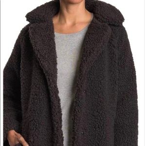 Lucky Brand Faux Shearling Coat, Charcoal, Size Large, Cozy Teddy